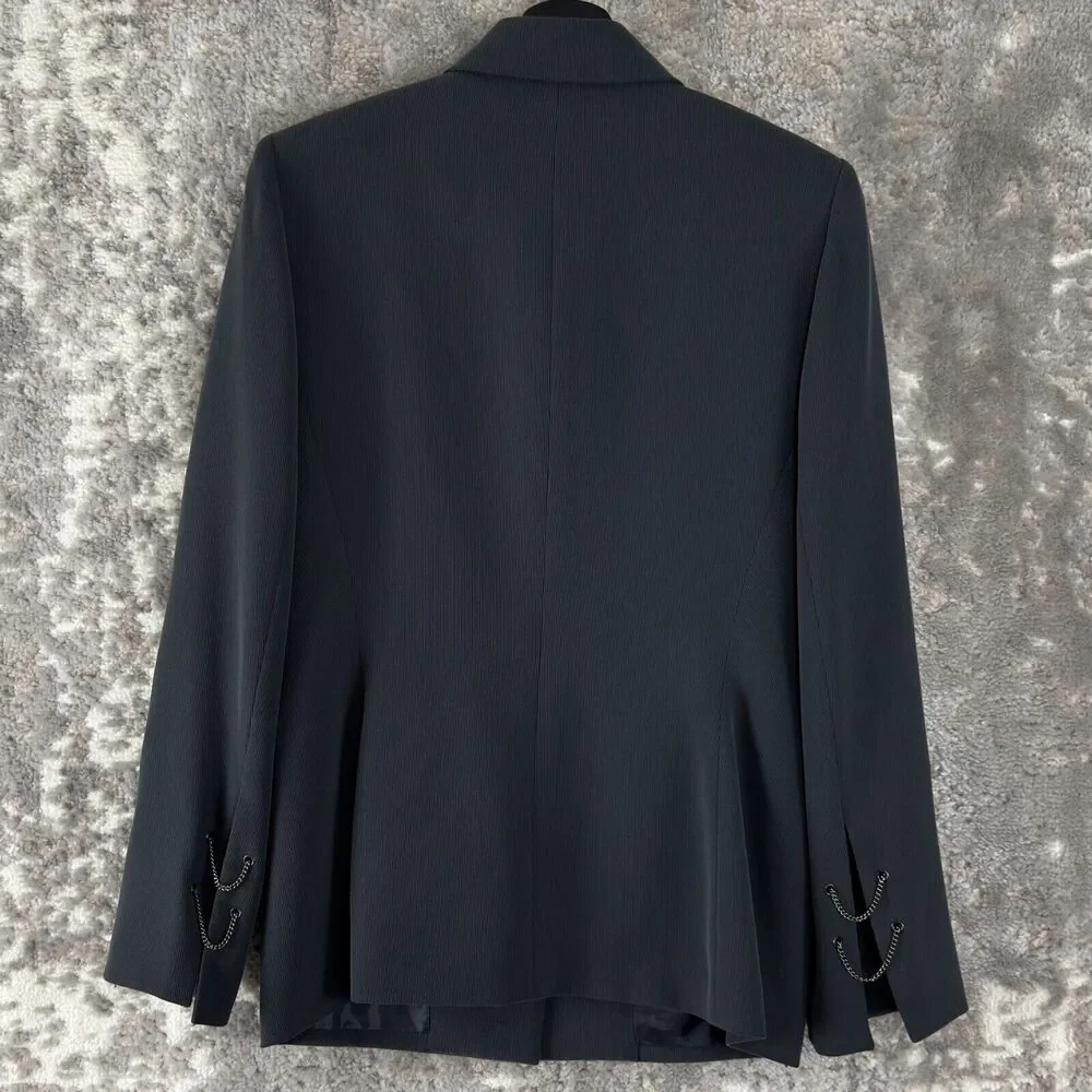 Kasper‎ Size 4 Career Blazer Jacket Black Chains Long Sleeve Collar Lined